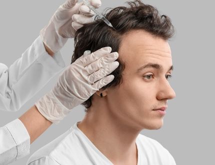 Celebrity undergoing hair transplant at Vivid Clinic.