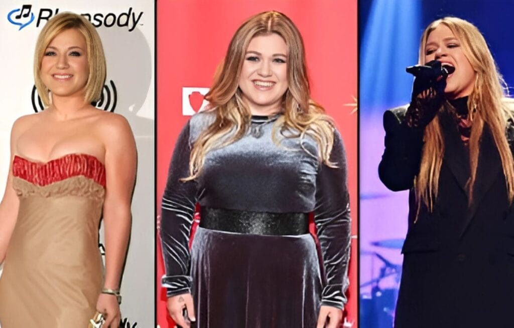 Kelly Clarkson smiling while talking about body positivity and health