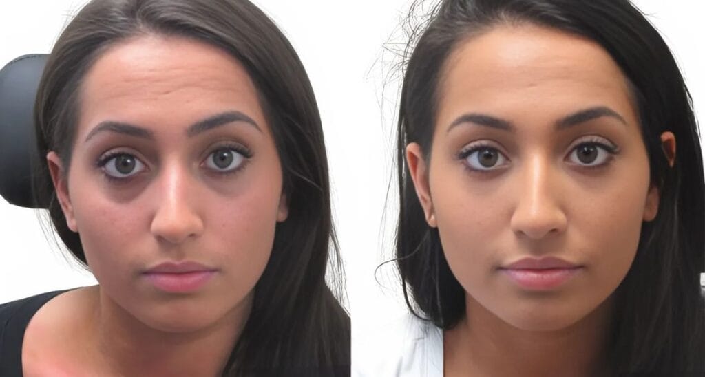 Blefaroplastia antes y después de una paciente.