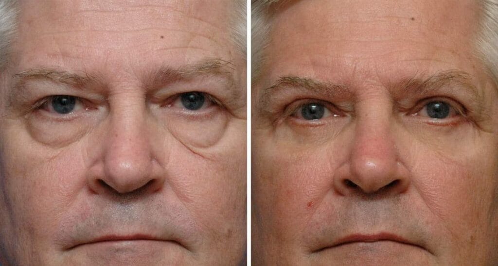 Blefaroplastia masculina antes y después de los resultados.