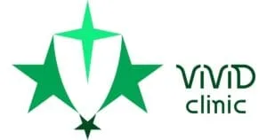 Vivid Clinic logo featuring a sleek, minimalist design with an abstract emblem and modern typography in vibrant green tones