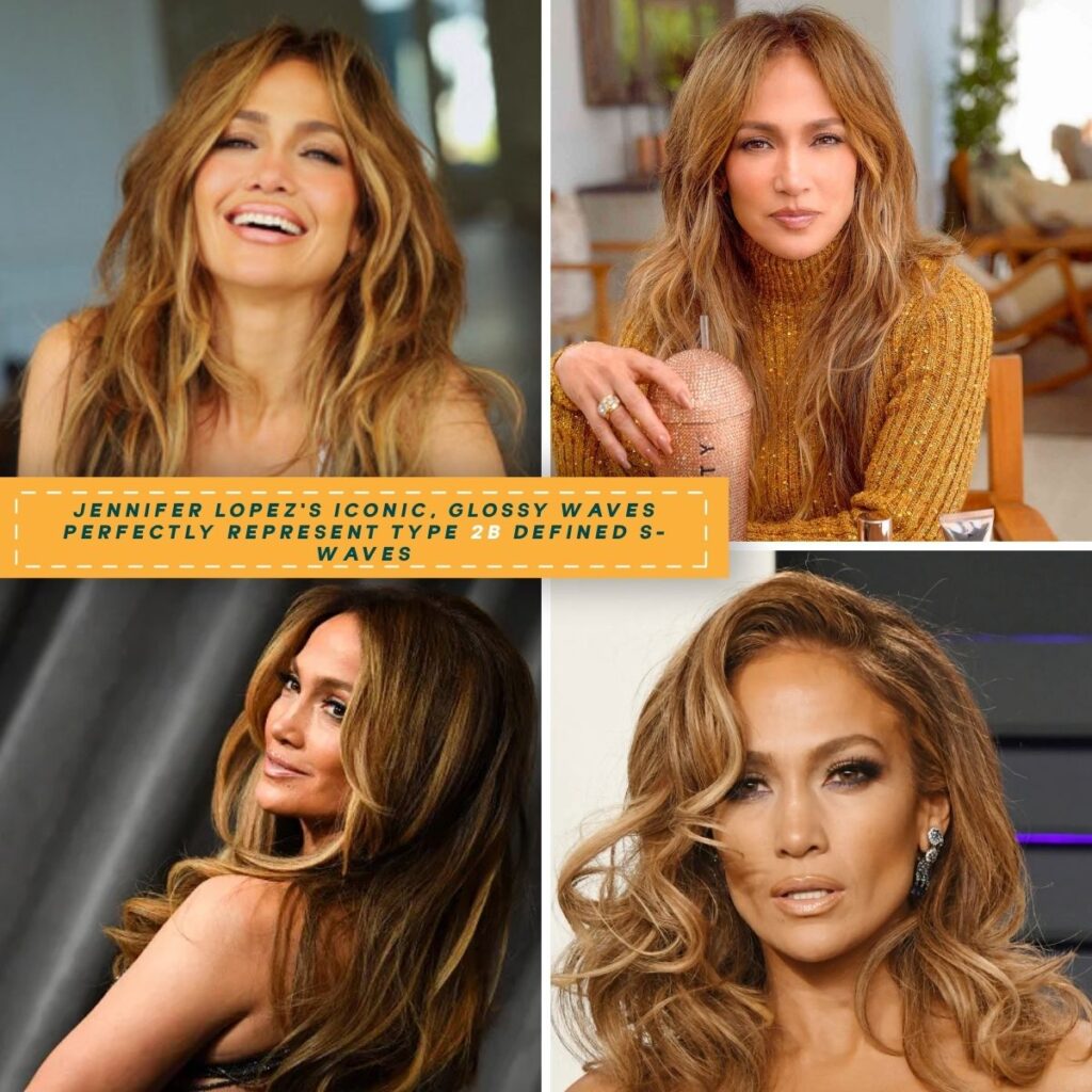 A collage featuring Jennifer Lopez’s glossy and well-defined S-shaped waves in four stunning styles