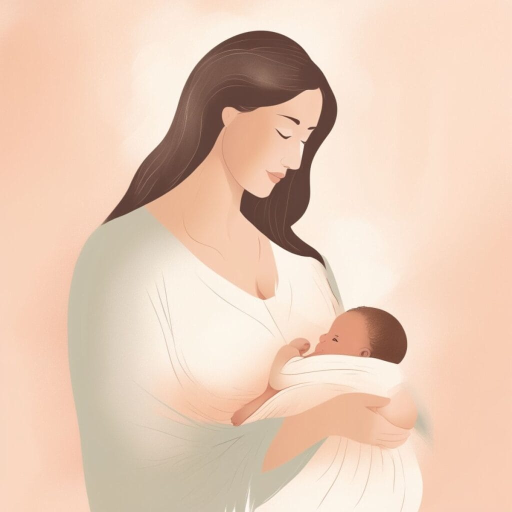 Moeder die haar baby vasthoudt symboliseert veranderingen in de borsten tijdens de zwangerschap
