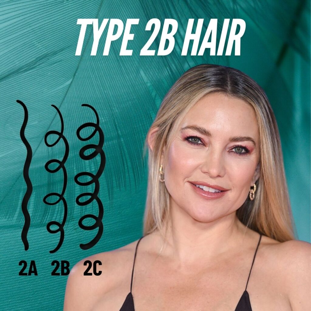 Kate Hudson with her voluminous and defined S-waves, a classic representation of Type 2B hair.