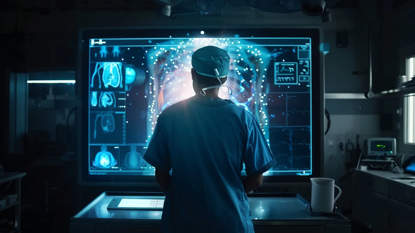 Хирург анализирует 3D-сканы, чтобы снизить риски операции по увеличению груди для пациентки в клинике Vivid.