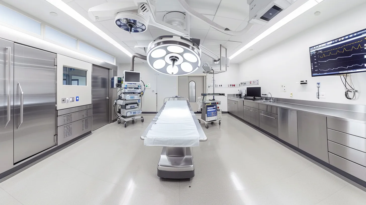 Een ultramoderne operatiekamer bij de Vivid Clinic, die de veilige omgeving laat zien die de risico's van borstvergrotingsoperaties verkleint.