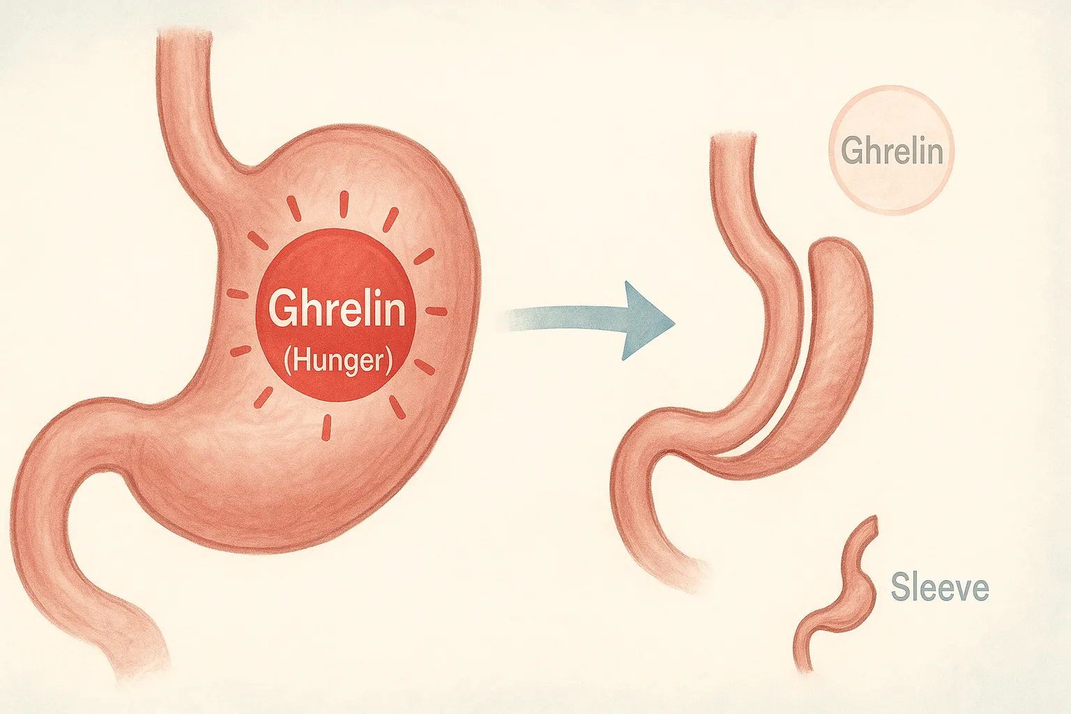 胃球囊火鸡:蜕变前8个令人安心的见解 a graphic explaining how one of the 4 types of bariatric surgery, the gastric sleeve, works by reduc