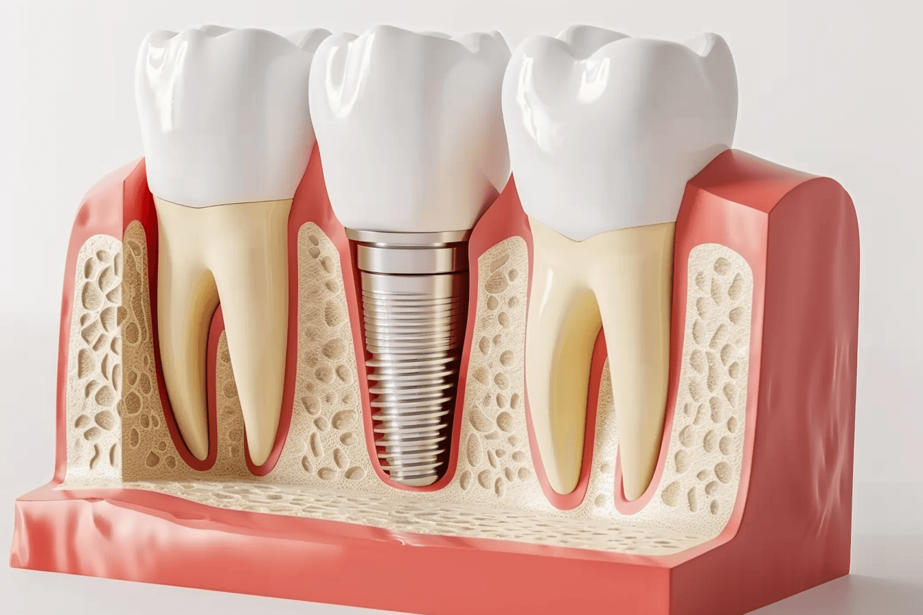 Satisfied patient with dental implants: a smiling patient displaying their new dental implants, exuding confid