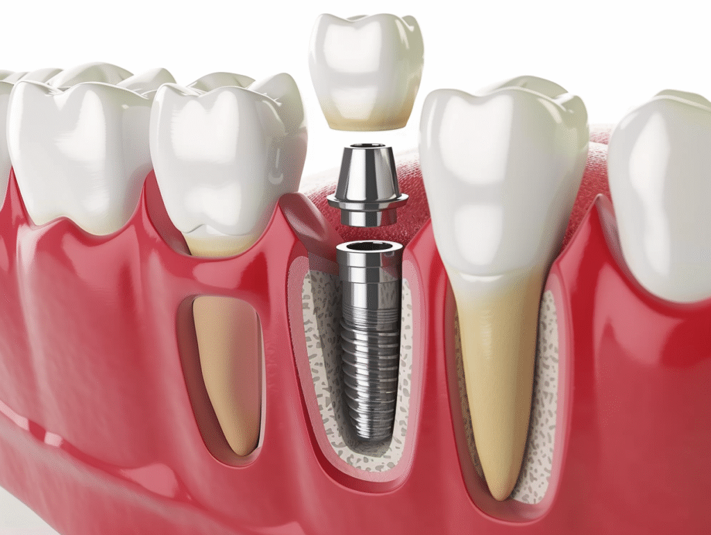 Dental Implant Procedure: A photo capturing the dental implant procedure in progress, with a dentist placing the implant into the patient's jawbone using precise techniques.