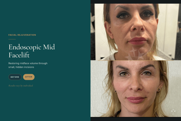 Endoscopic mid facelift before and after of a Vivid Clinic patient. Side view.