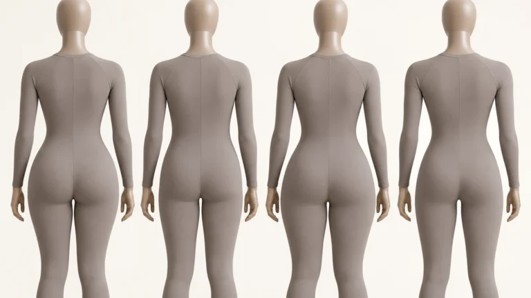 Forme dei glutei: quattro sagome di manichino che mostrano diverse forme di fianchi e glutei.