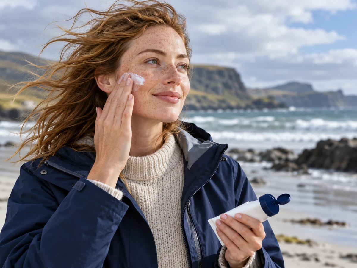Ierse, Schotse en Welshe gelaatstrekken: een gids voor de Britse eilanden Welshe mensen – blanke vrouw die zonnebrandcrème aanbrengt op een winderig strand