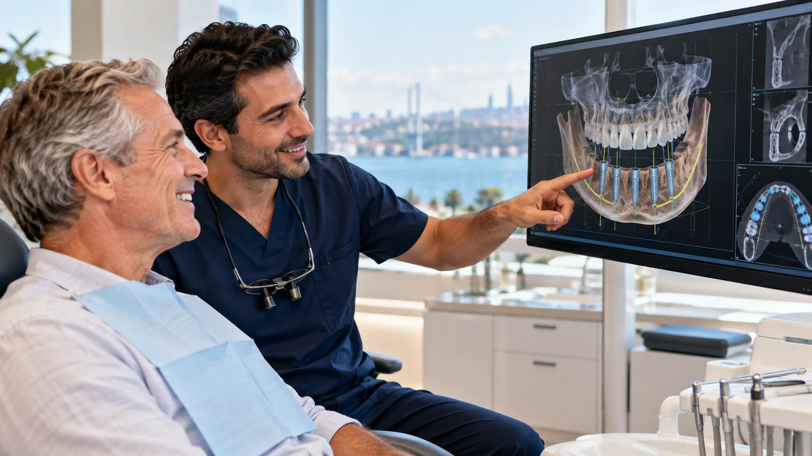 Illustratie van de All-on-6 tandimplantatenbehandeling in Turkije op basis van een 3D-kaakscan.
