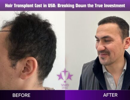 Before and after results of hair transplant at Vivid Clinic